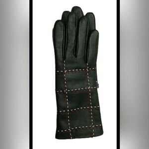 Charter Club 16759 Women's Black Plaid Topstitch Leather Gloves MSRP$88.00 - NWT